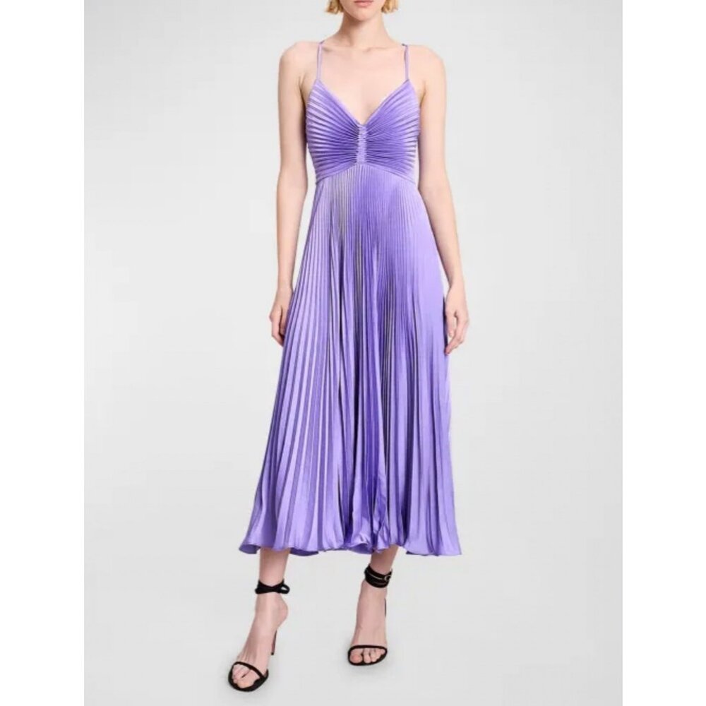NWT A.L.C. Gemini Purple Pleated Midi Dress 14